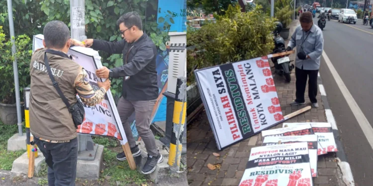 Bawaslu Kota Malang menertibkan 27 APK berisi black campaign di berbagai titik. Upaya ini mencegah kampanye hitam yang dapat merusak iklim pemilu